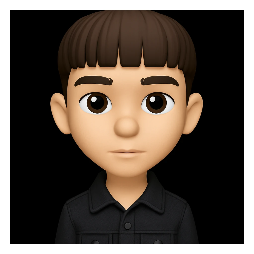 Edit the image to change the boy's outfit to a black denim jacket and make the boy slimmer. Keep the 3D emoji style and all other details the same, preserving the microsoft style 3d fluent emoji look. sticker