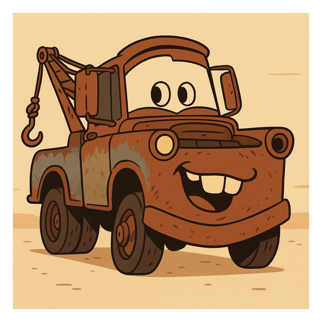 Mater from Cars, friendly rusty tow truck, cartoon style sticker