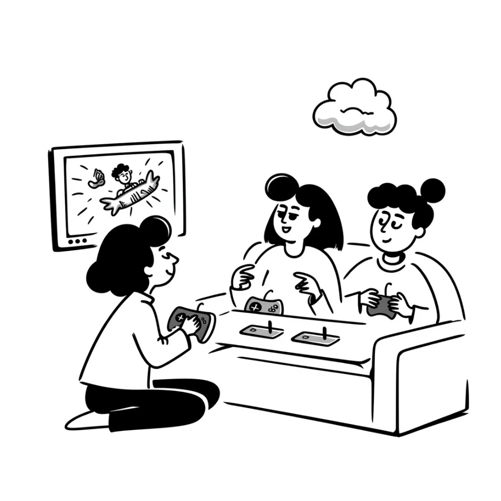 A person plays with the GameCube on tv with friends sticker