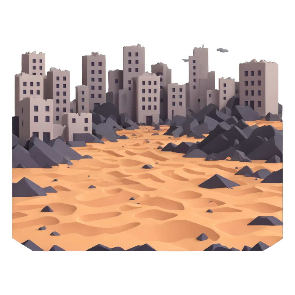 An earthquake shaking the ground, with cracked earth, falling buildings, and people in panic sticker