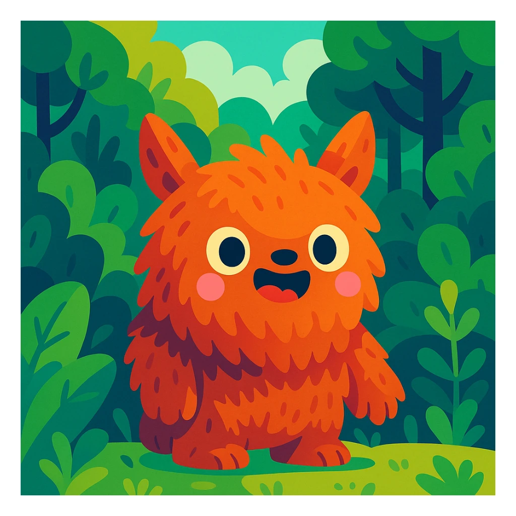 cute furry creature in a lush green forest, vibrant toon style sticker