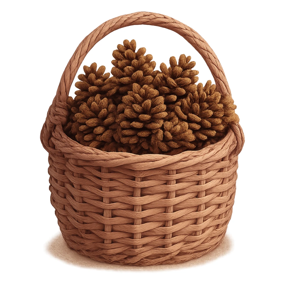 pink cozy basket of pinecones, rustic and homey sticker