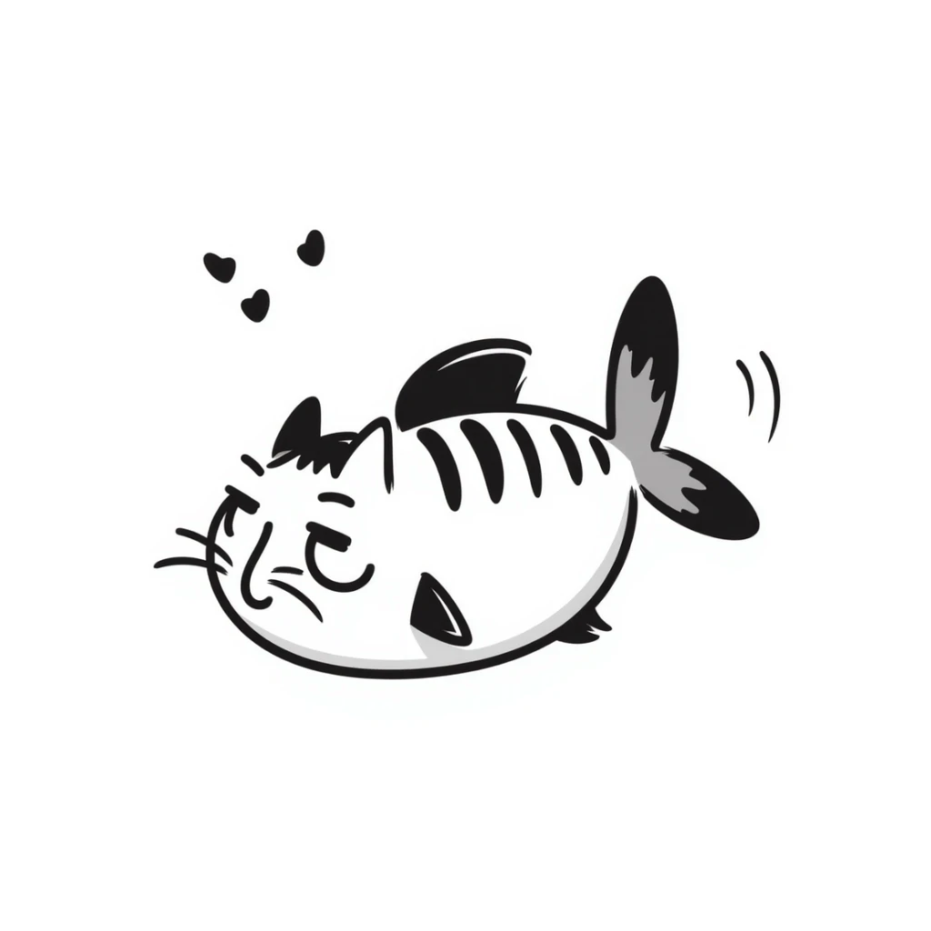 a fish crossed with a cat, illustrative style sticker