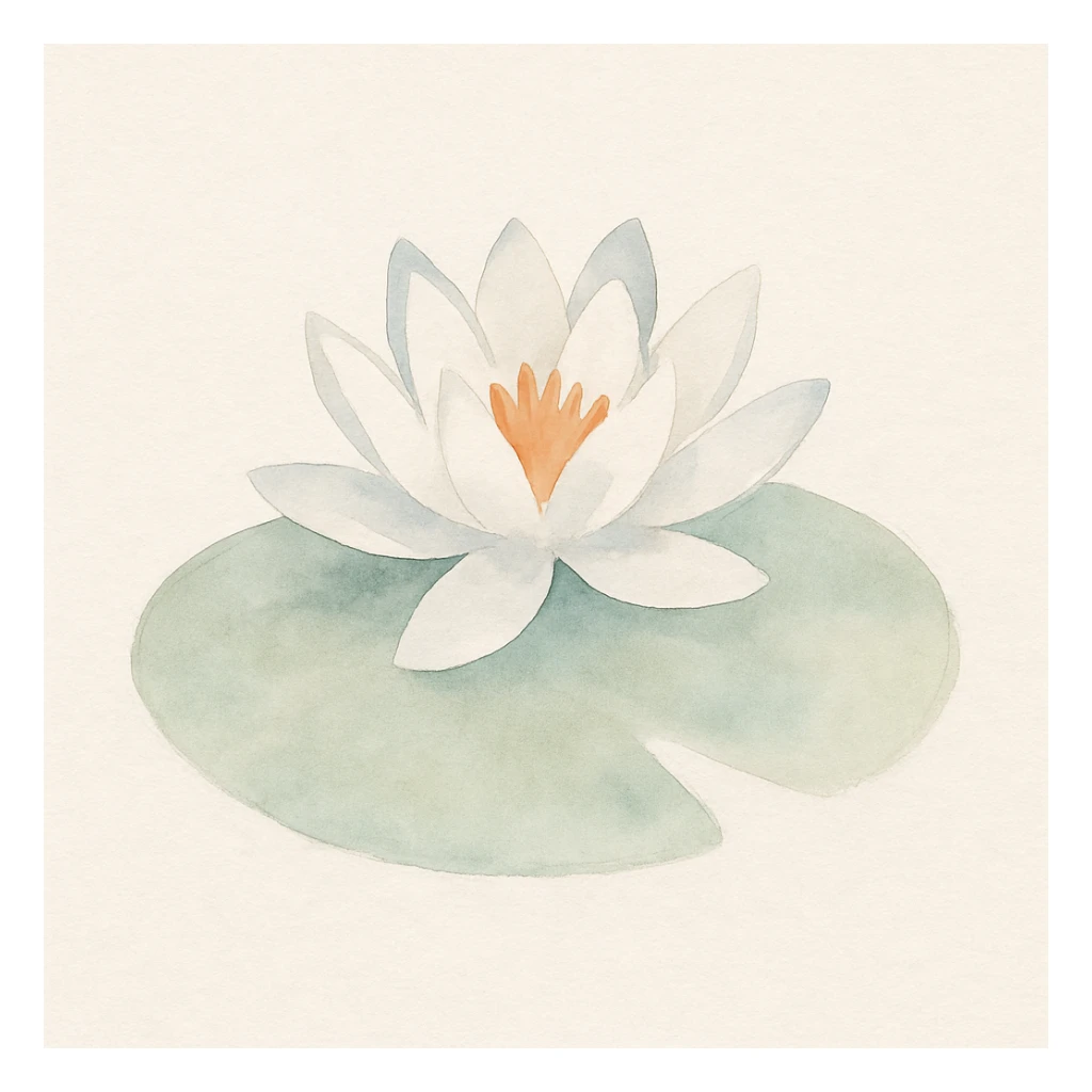 a lilypad with a white lily on it, painterly style with soft colors sticker