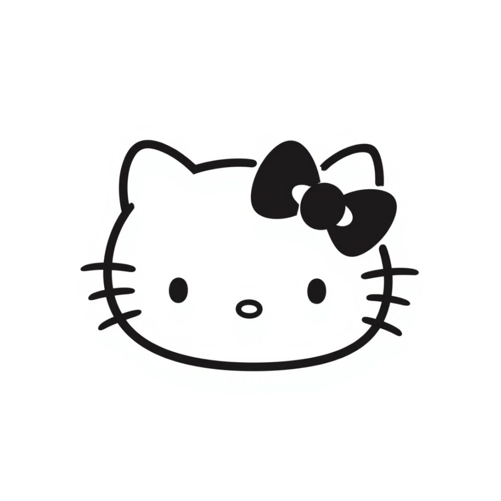 Hello Kitty hair pin, black doodle style, hand-drawn lines, playful and simple sticker