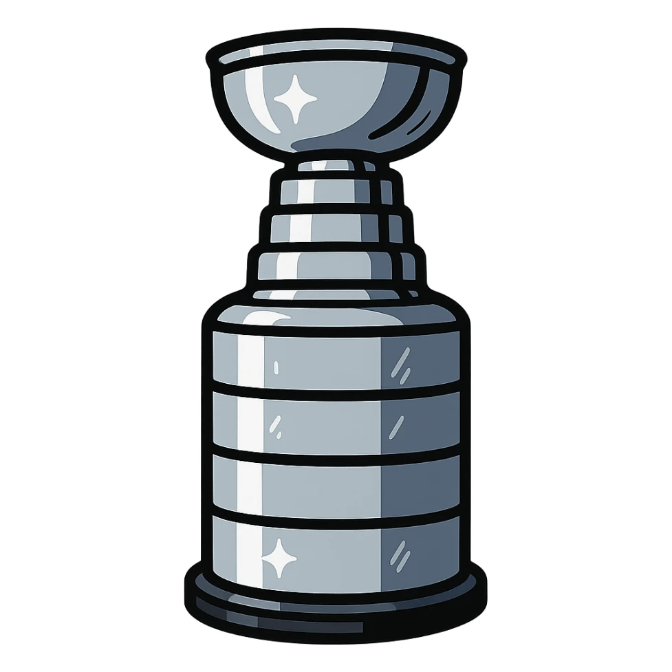 Stanley Cup trophy, cartoon style, bold lines, shiny silver sticker