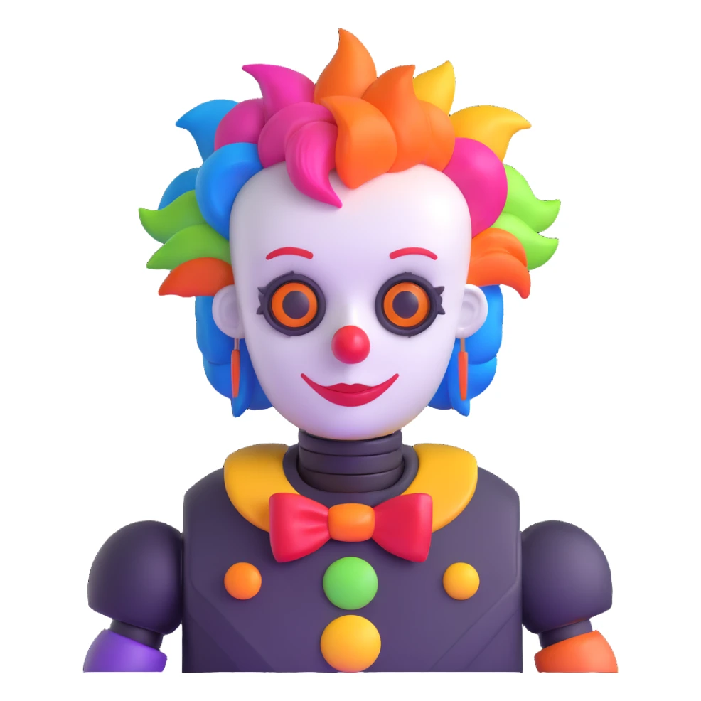 robot clown with colorful hair sticker
