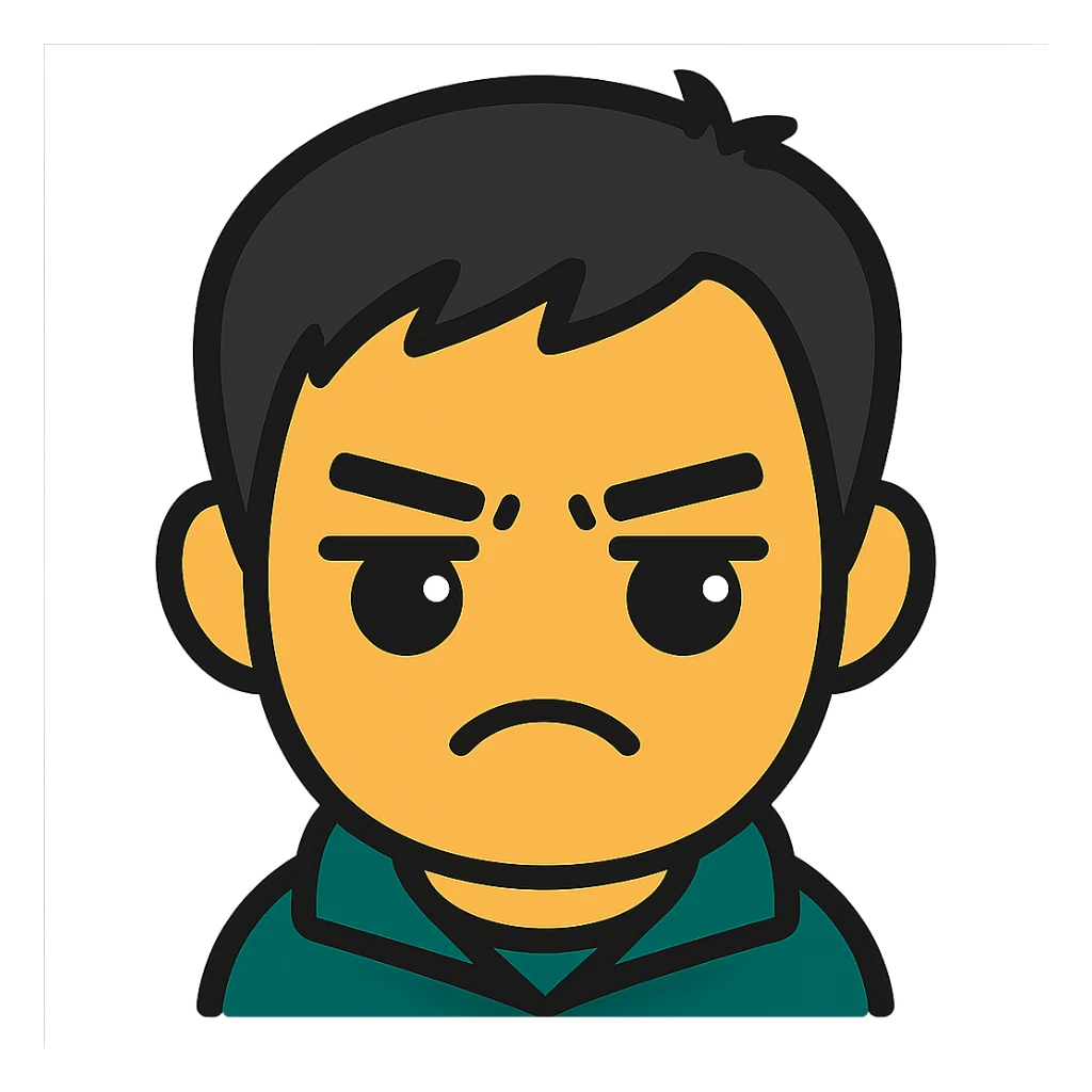 Transform this face into a cute emoji-style icon with minimalistic, bold lines, bright colors, playful and expressive features, suitable for a small emoji. Remove the background. sticker