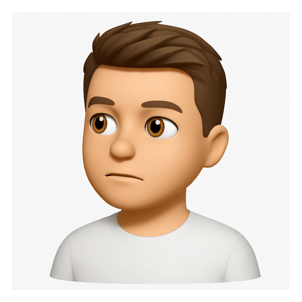 Based on these photos, make an emoji with facial features preserved, a man in a white T-shirt, looking into the distance sticker