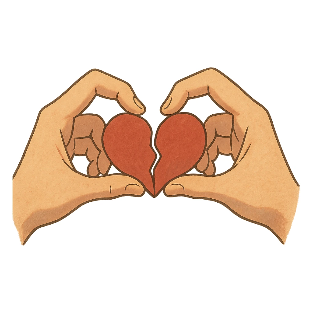 two hands each with half a heart, forming a heart in ghibli style sticker