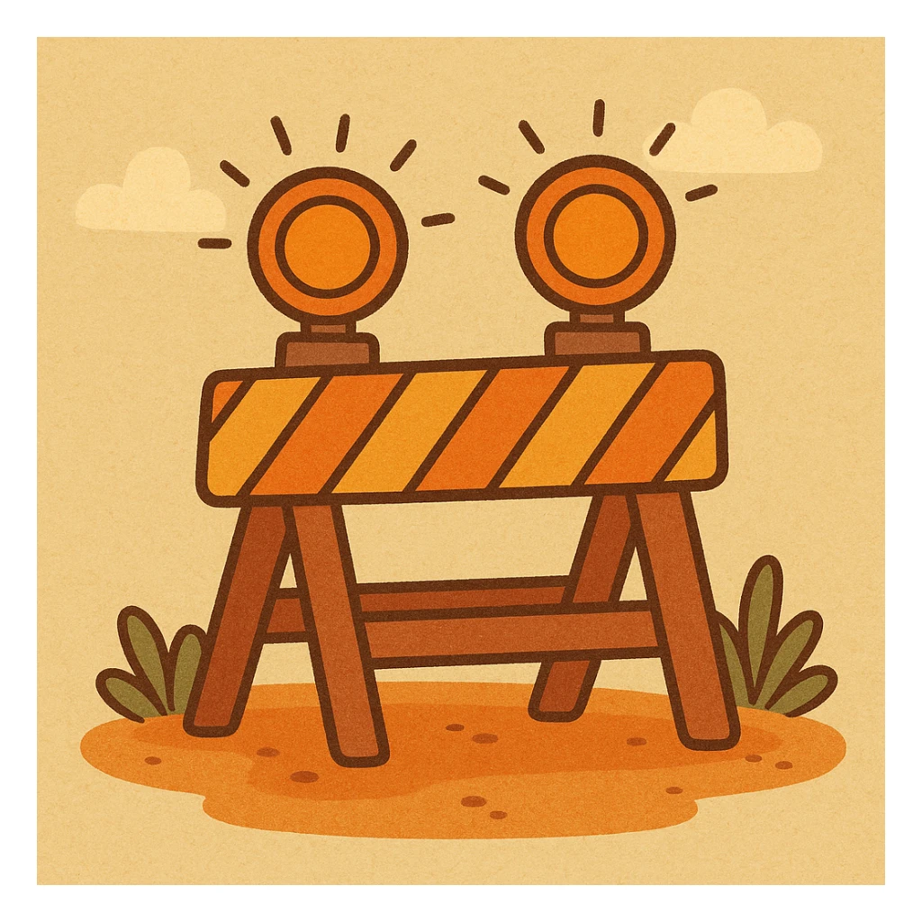 cartoon style road work signal lights, bold outlines, vibrant colors, construction setting sticker