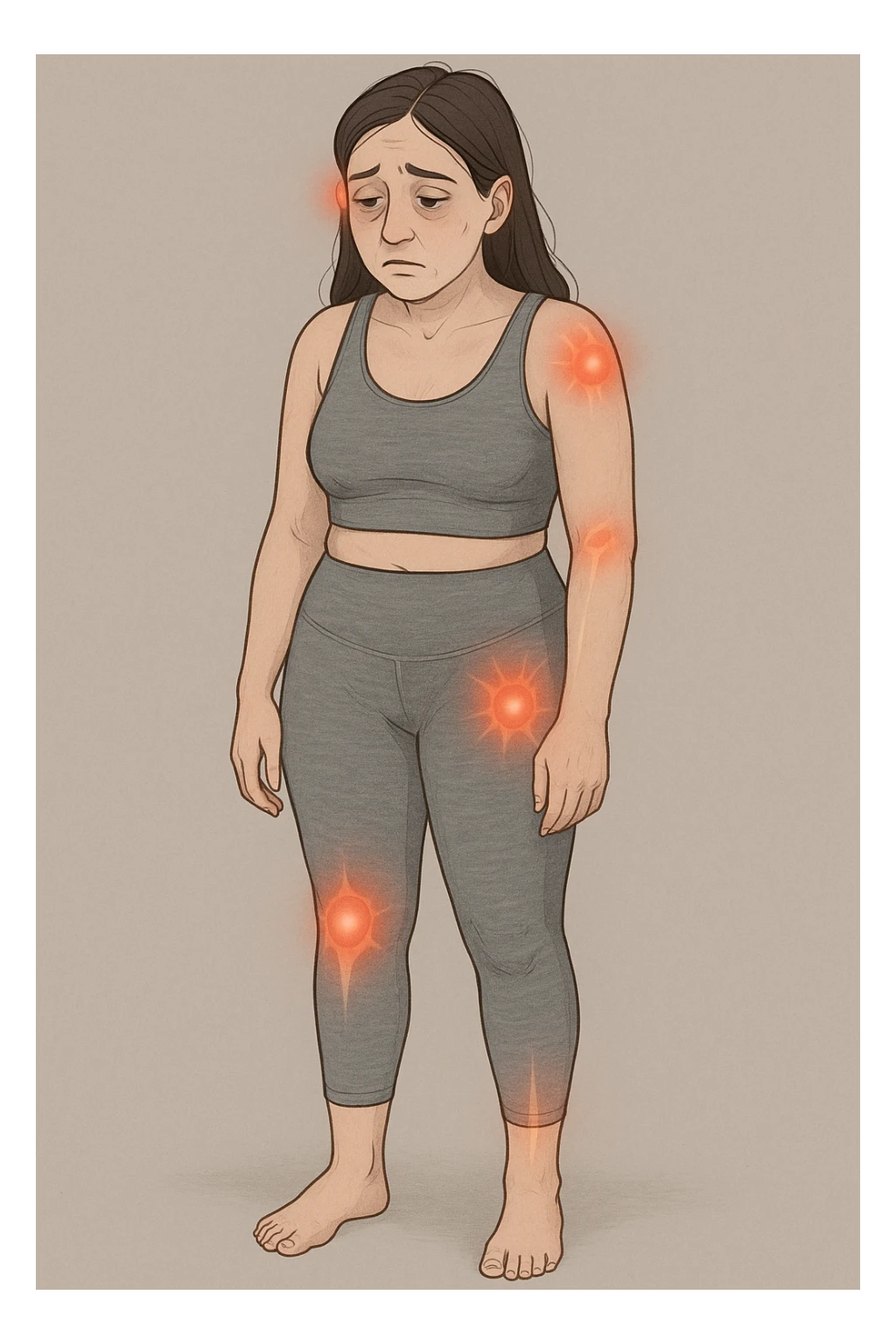 donna con stanchezza cronica frequenti in 3D realistica, donna dolorante immagine anatomica sticker