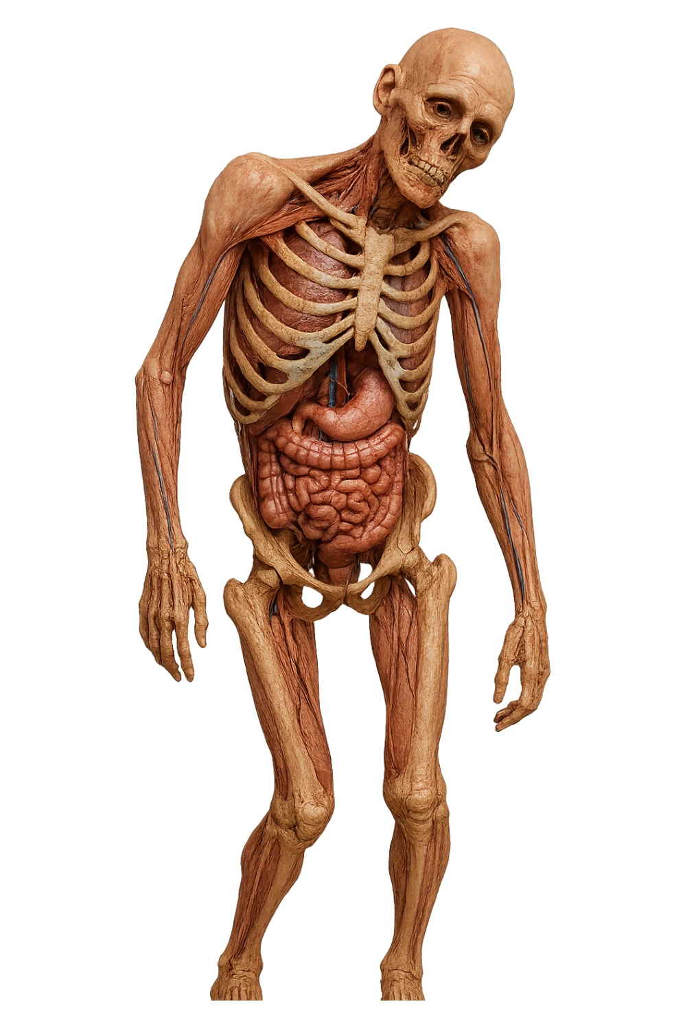 prendi spunto da questa immagine: CORPO UMANO ANATOMICO con postura storta, IPERREALISTICO 4K sticker