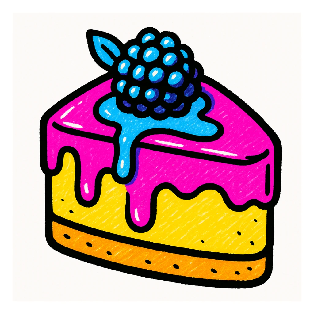 cheesecake de mora, colorful and appetizing illustration style sticker