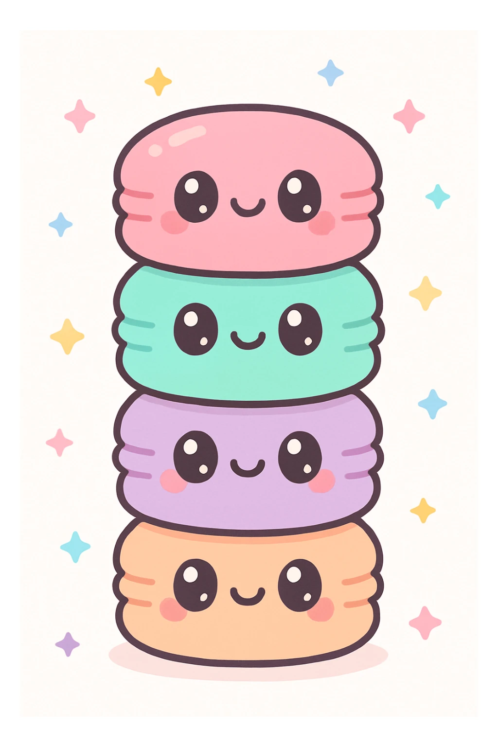 a colorful macaron stack, kawaii style sticker