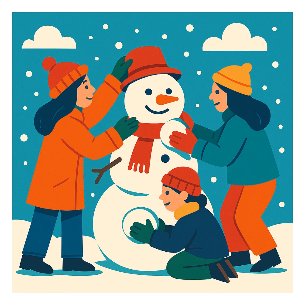 people making a snowman sticker