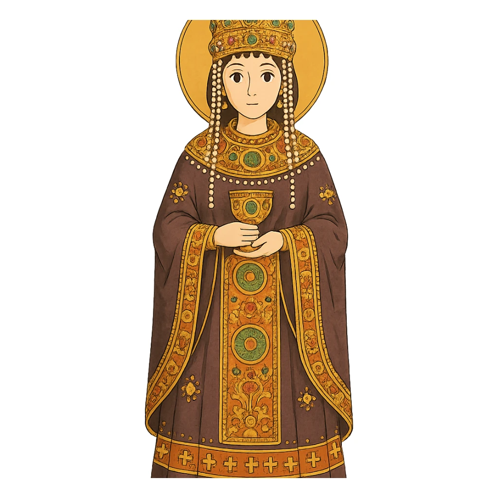 Empress Theodora in ornate Byzantine robes and crown sticker