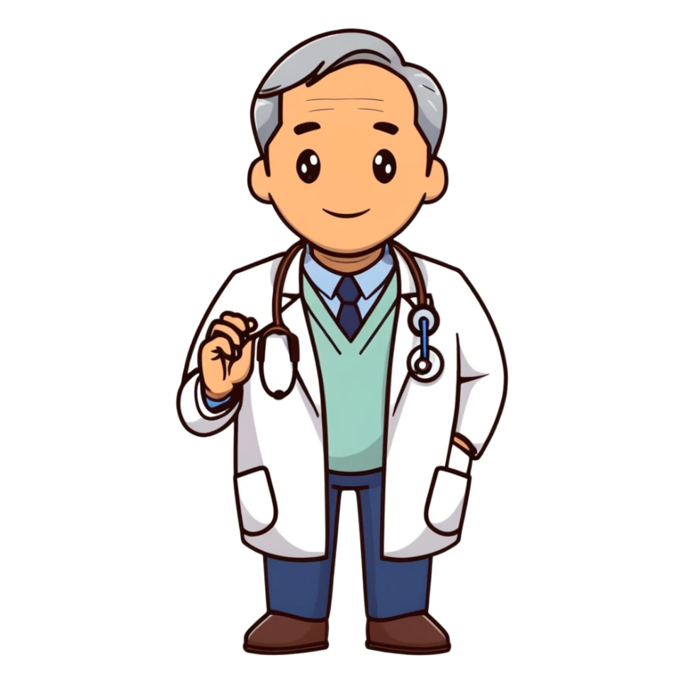 professional mature male doctor around 60 with stethoscope and white coat, cinnamon skin tone, medium-dark complexion sticker
