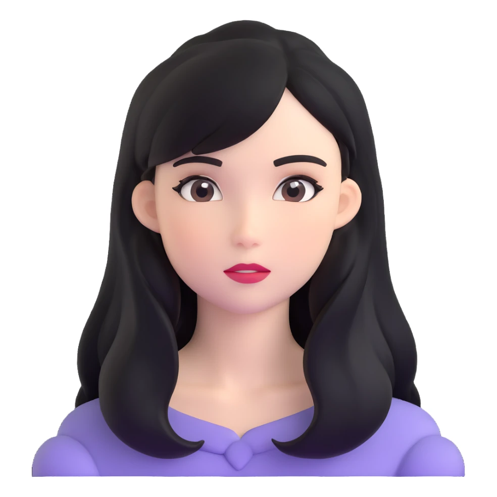 black long hair girl with soft makeup sticker