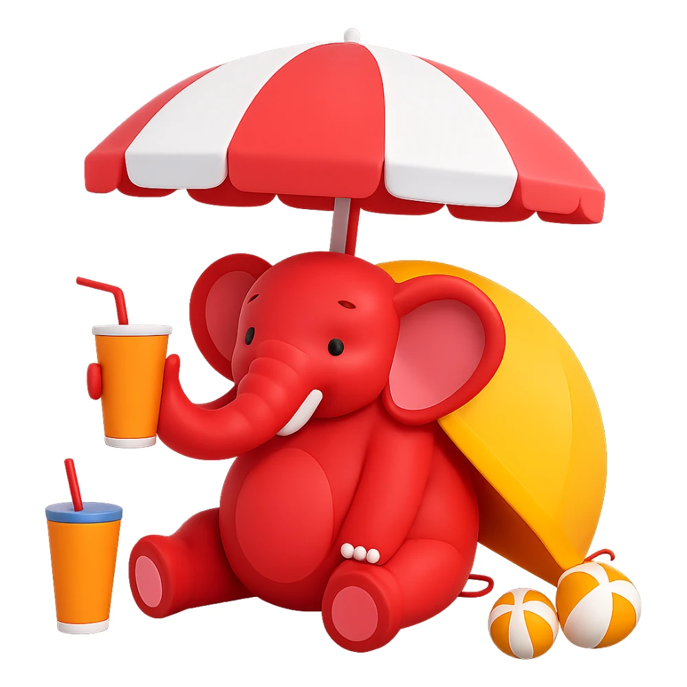 Make the elephant red, keep the summer attire and style, with no background. sticker