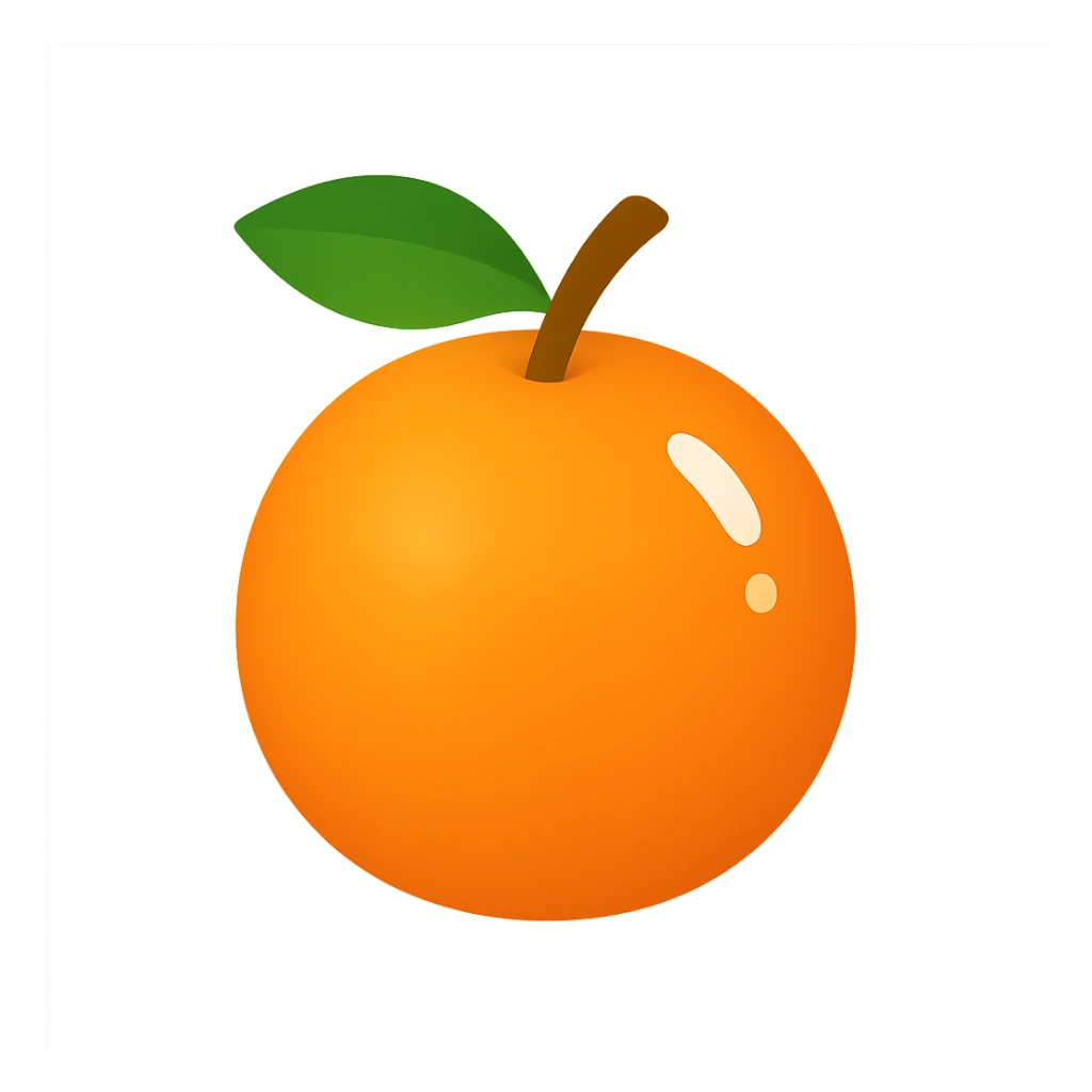shiny orange fruit icon, vibrant, reflective, simple background sticker