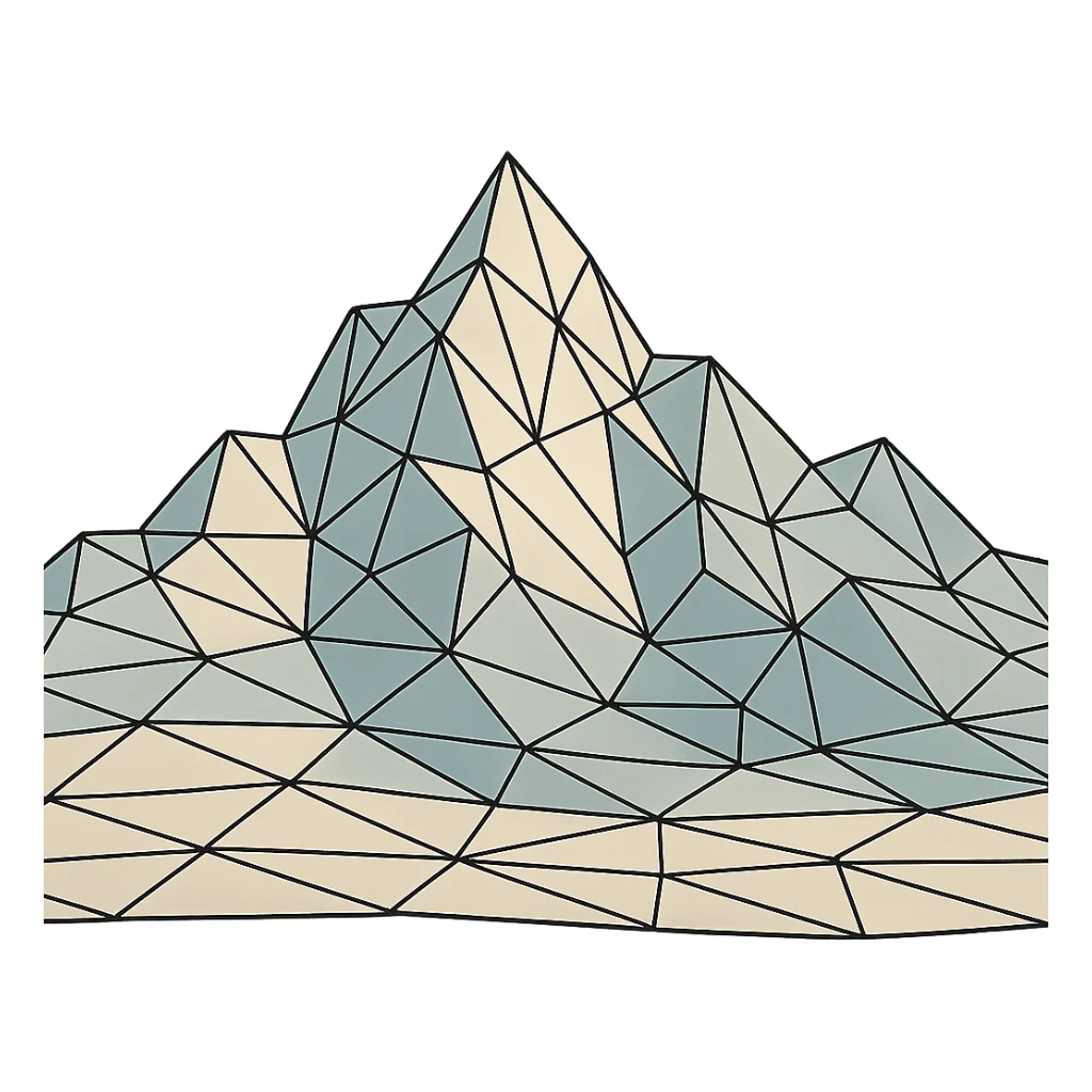 mountain landscape, low-poly wireframe style, geometric shapes, minimal color, clean lines sticker