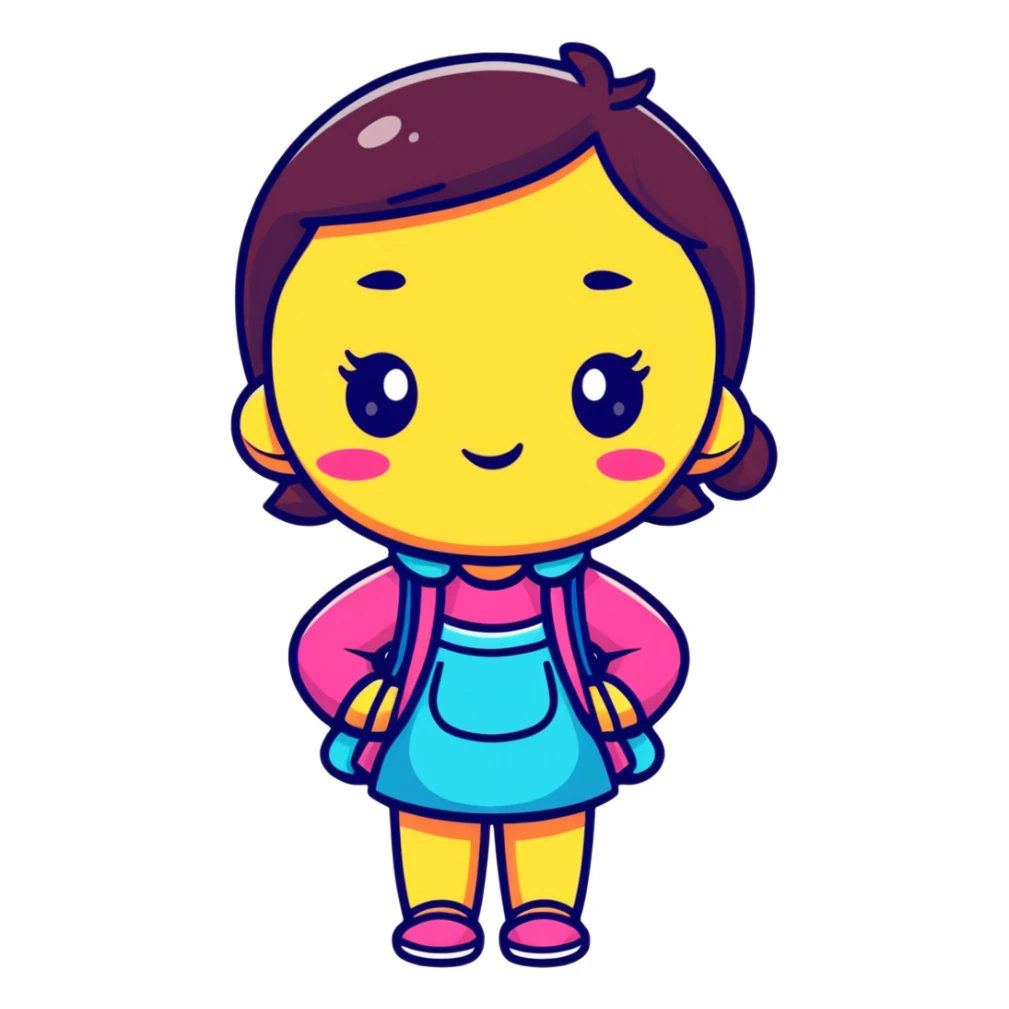 Cute female character in art toy style, big head, stylized features, bright colors, designer toy aesthetic sticker