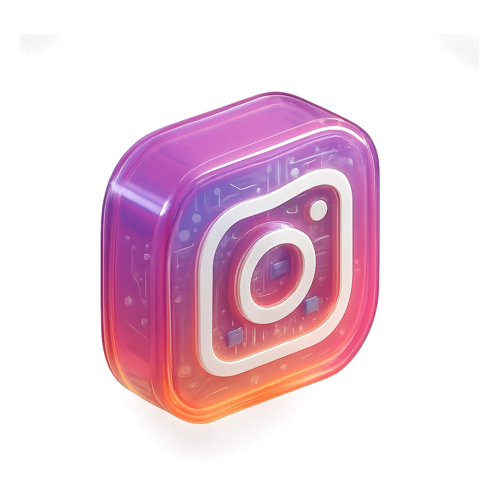 Instagram logo, modern and tech-inspired, glossy circuit style, transparent background sticker
