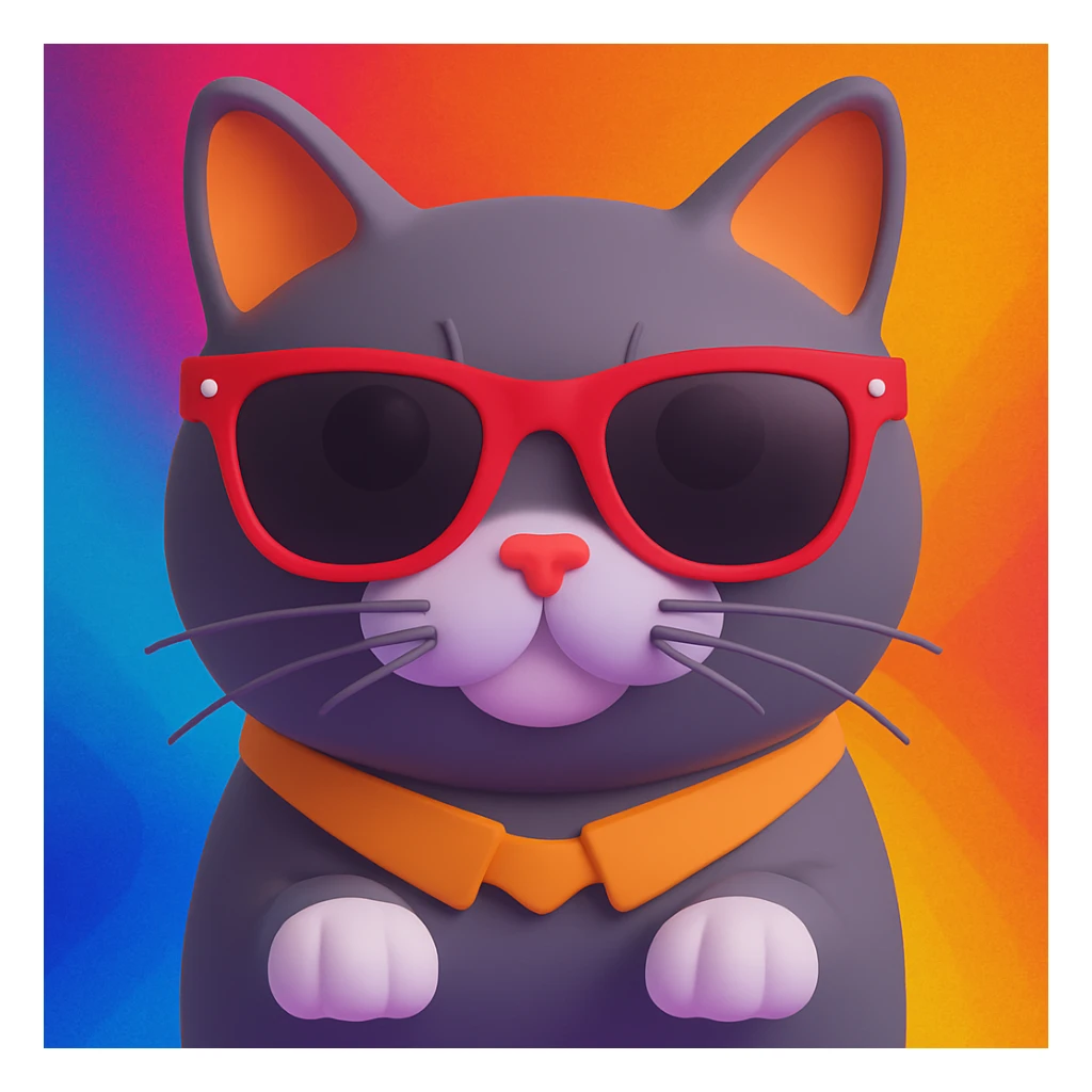 Add a vibrant, colorful background behind the cat wearing sunglasses, keeping the 3D emoji style look and feel. sticker