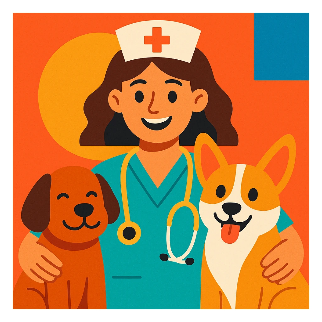 brunette nurse with dogs, vibrant and friendly style sticker