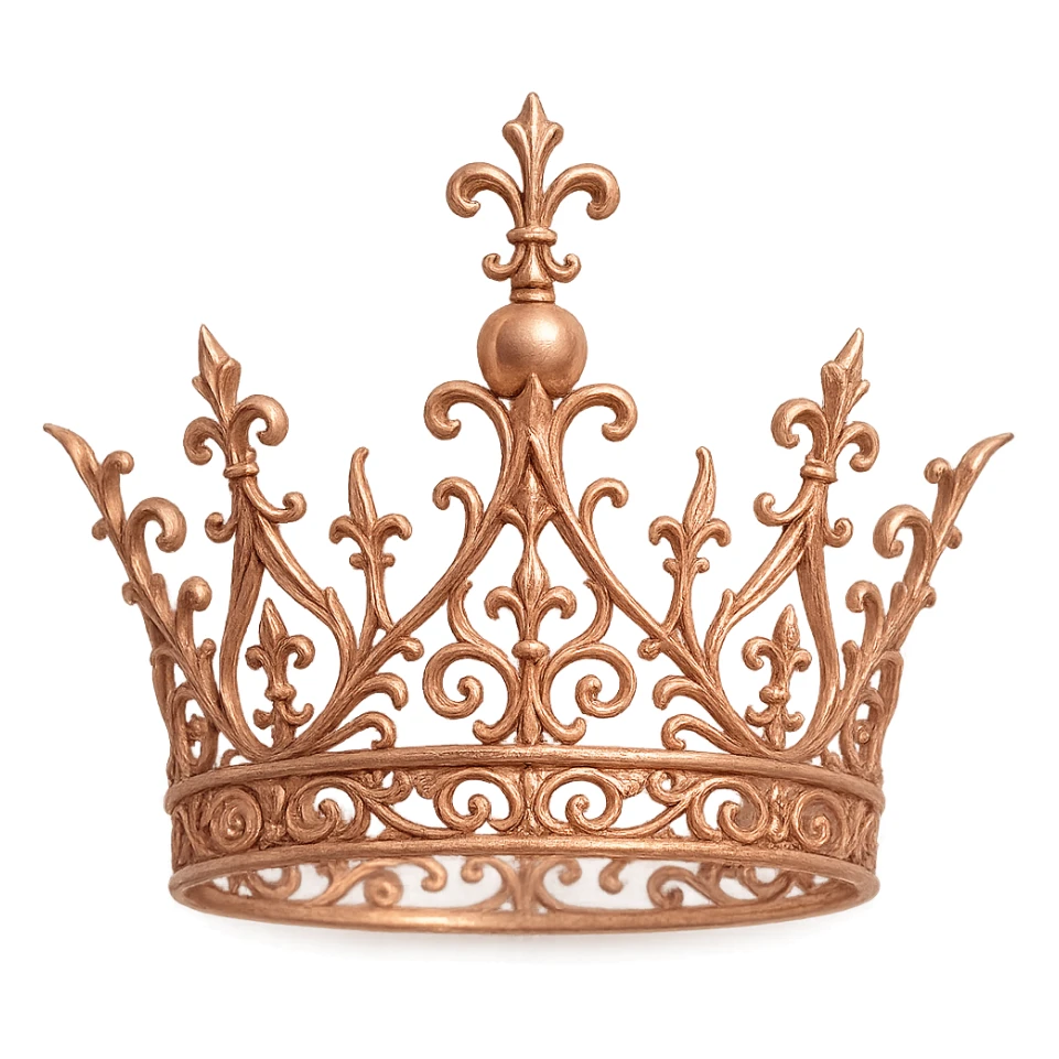 rose gold fantasy royal crown, elaborate, metallic, whimsical, minimal background sticker