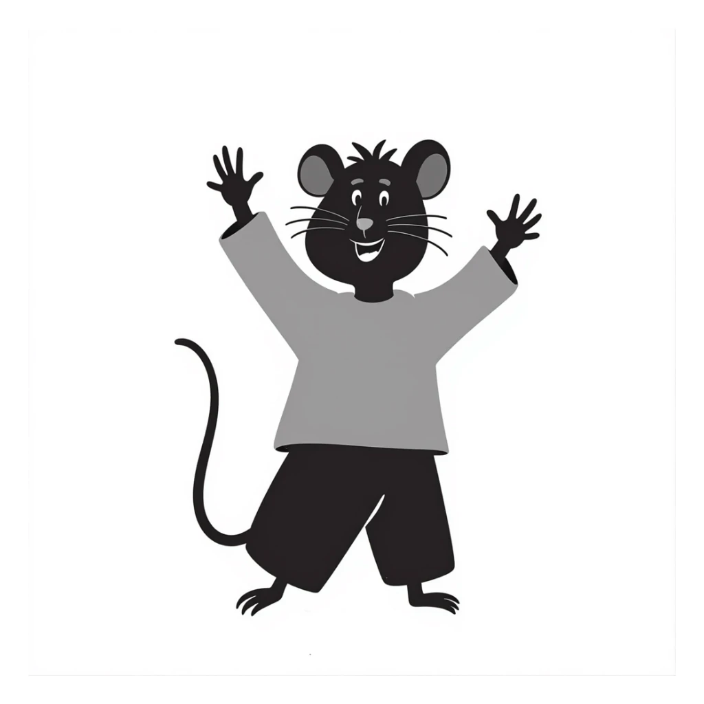 Hand-drawn rat doing an enthusiastic dance move with arms raised sticker