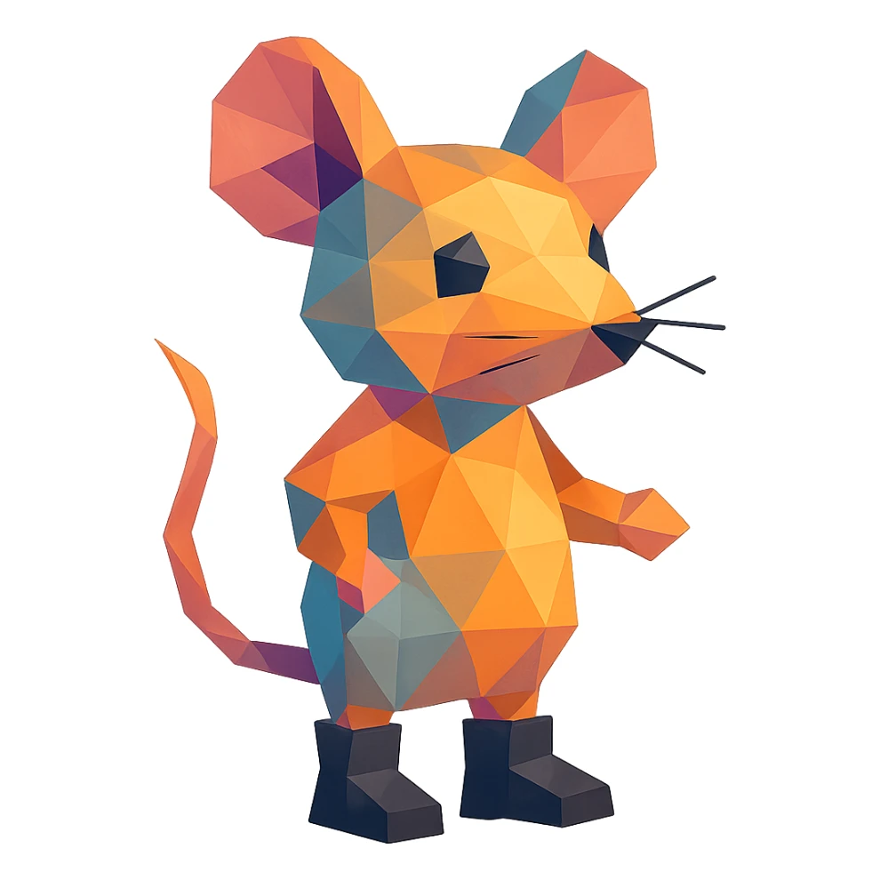mouse emoji wearing black boots, low-poly polygonal style, vibrant colors sticker
