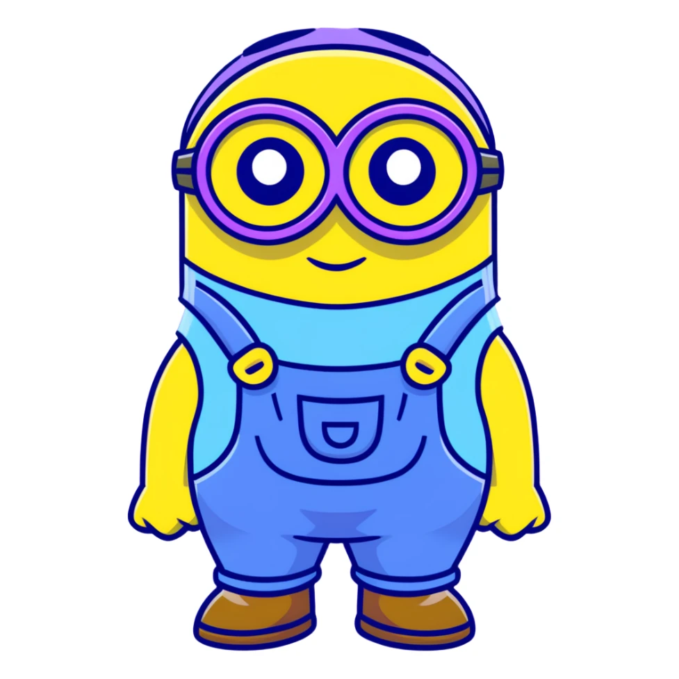 yellow minion with one eye, goggles, blue overalls sticker