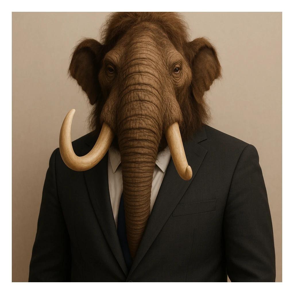 mamut vestido de ejecutivo bancario, con saco, estilo profesional, fondo simple sticker