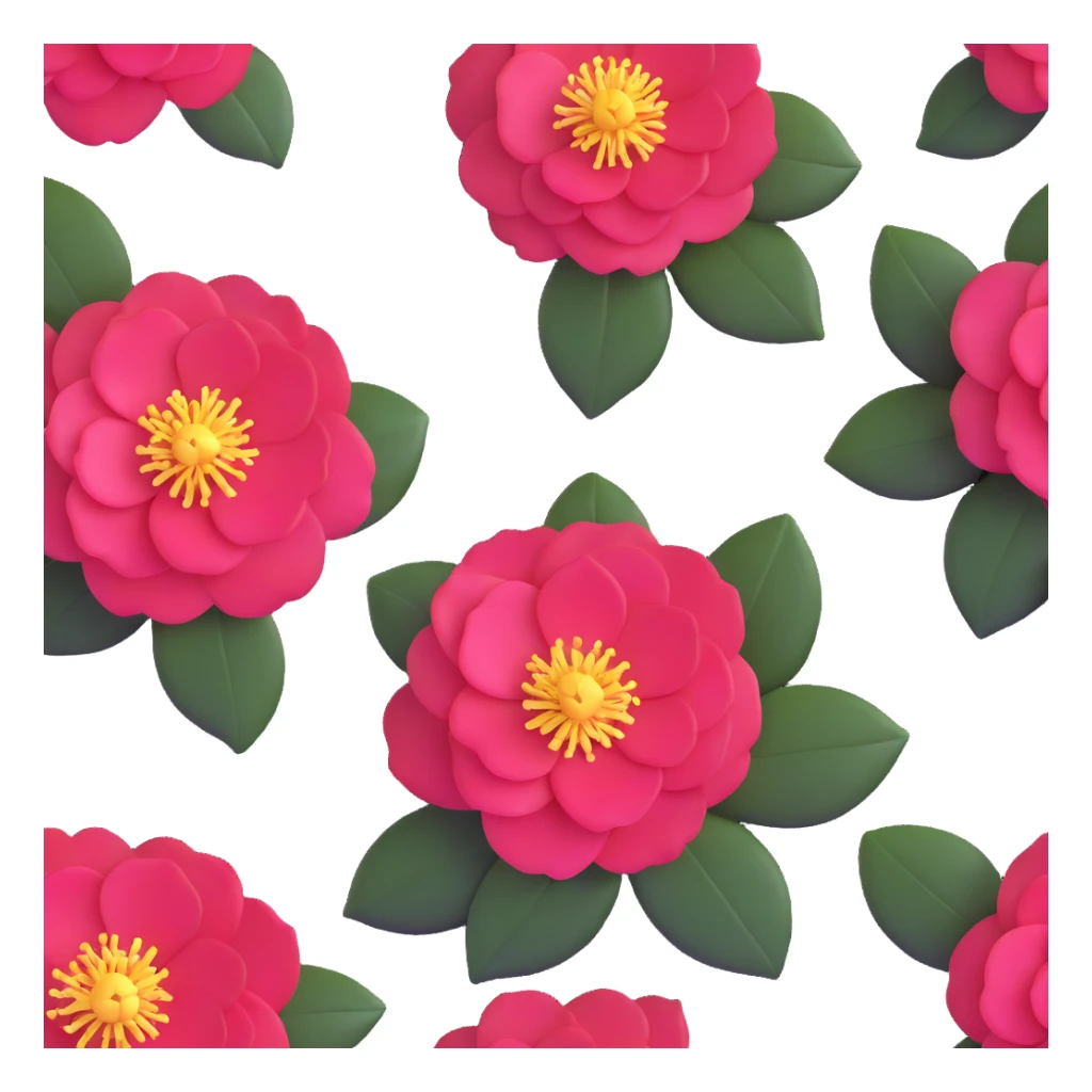 vibrant red Japanese camellia flower with golden center sticker