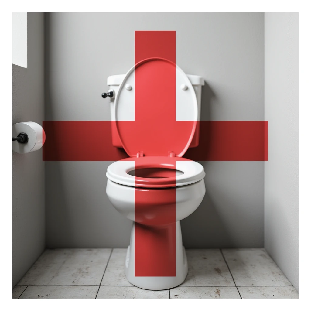 a realistic toilet with a large red cross mark overlay, clear and easy to recognize, photorealistic style sticker