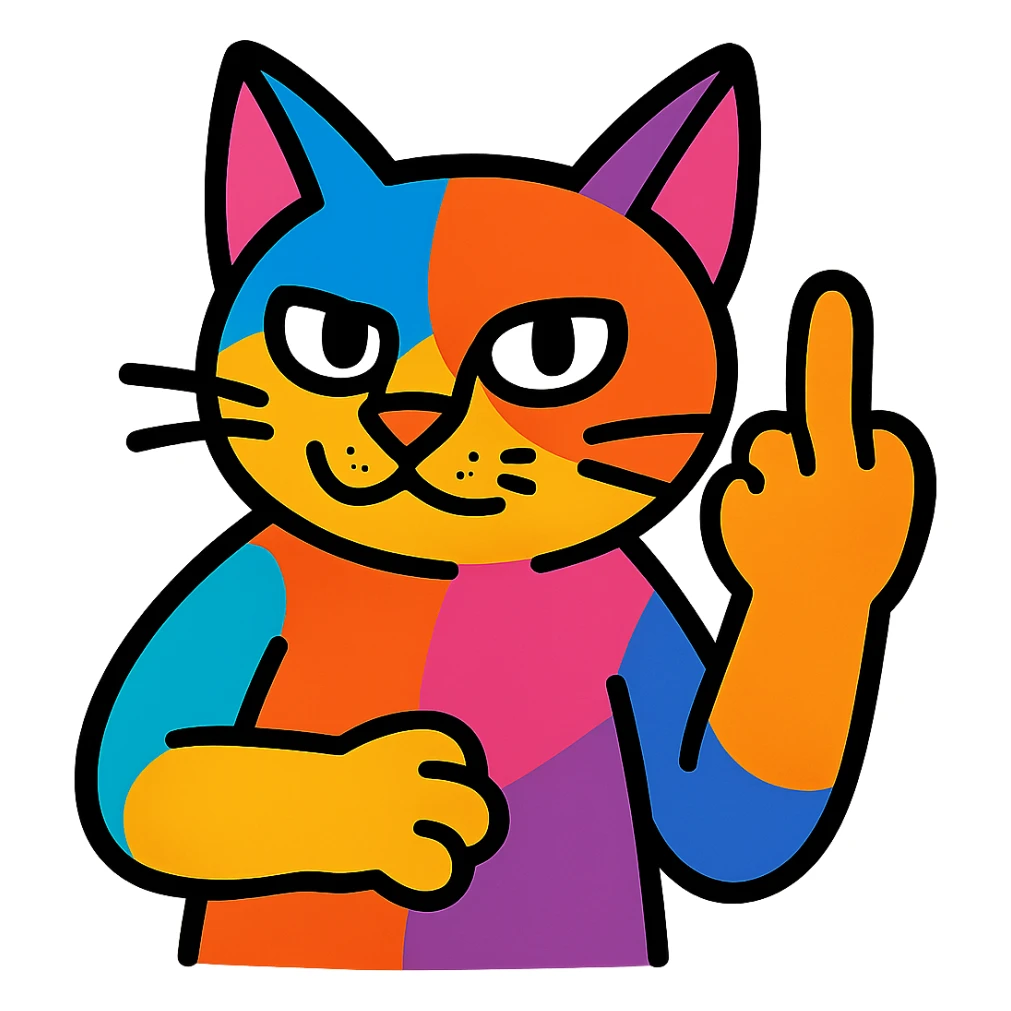 cat making middle finger gesture, colorful and fun style, no background sticker