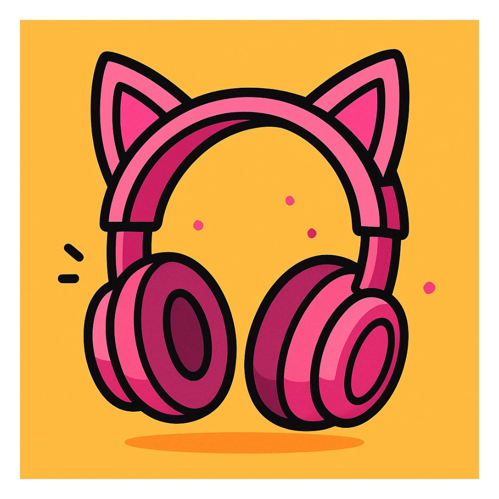 cute cartoon style pink headphones with pink cat ears sticker