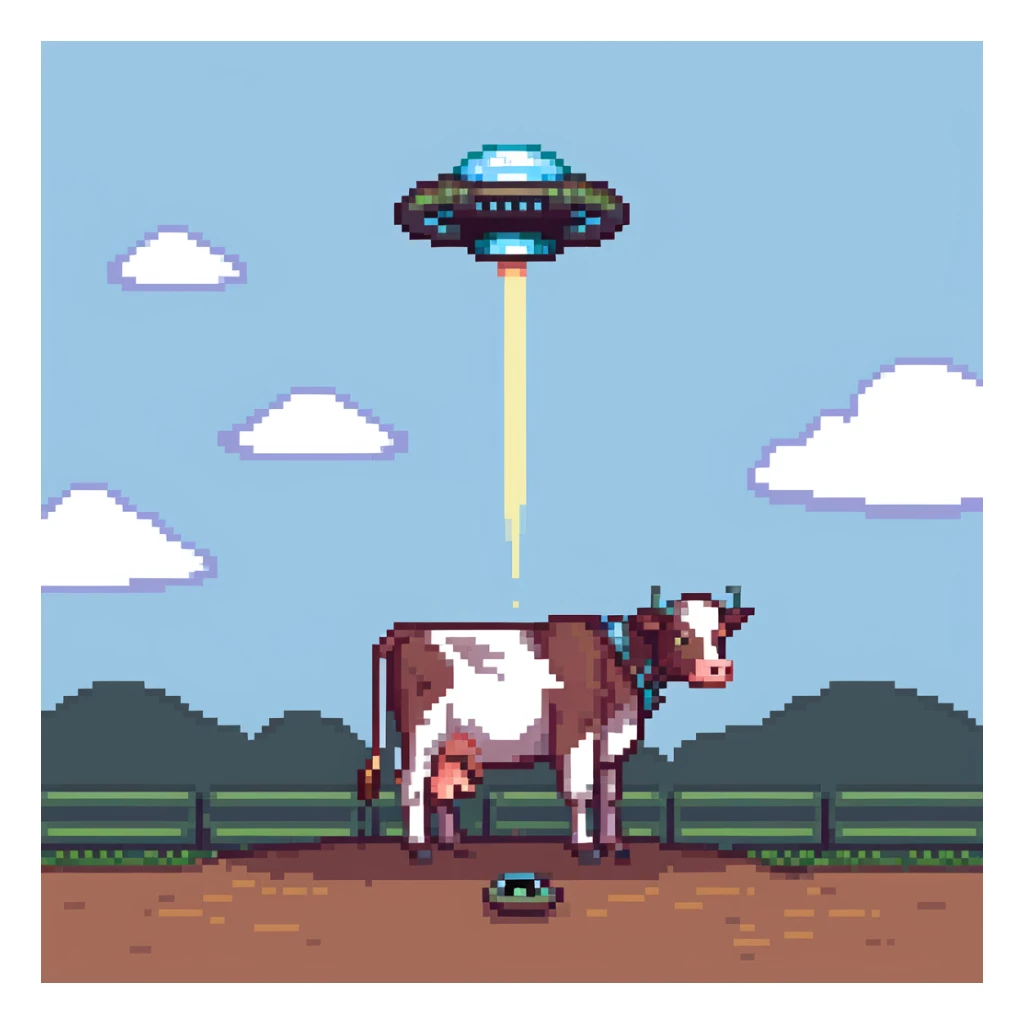 cow being sucked up by a ufo sticker
