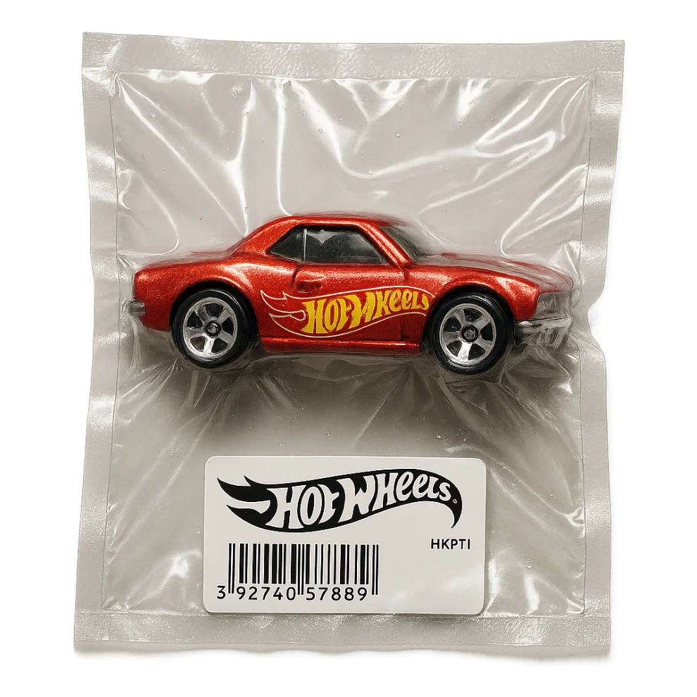Hot Wheels car, shiny and inflated, vacuum-sealed style sticker