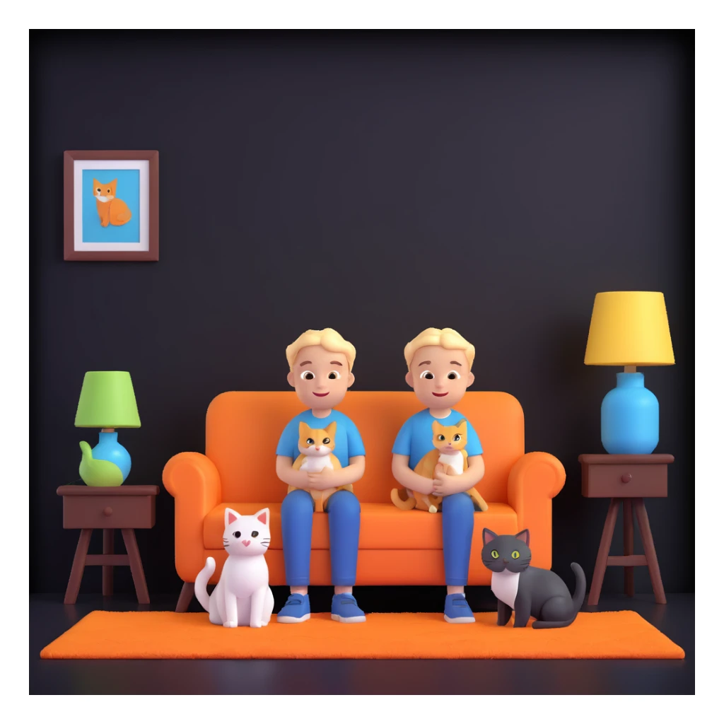 boy and cat pet, living room background sticker