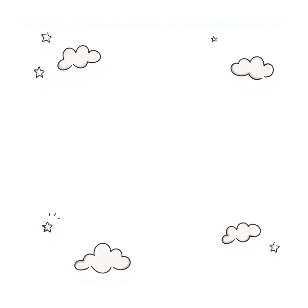 whimsical hand-drawn clouds, stars, and waves in pastel colors, minimal children's book style, pencil or ink sketch sticker