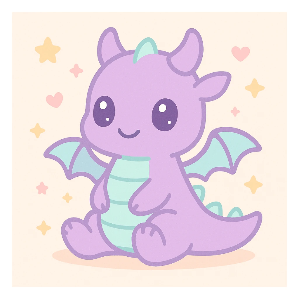 cute purple dragon, fun and appealing style, adorable and appealing character design sticker