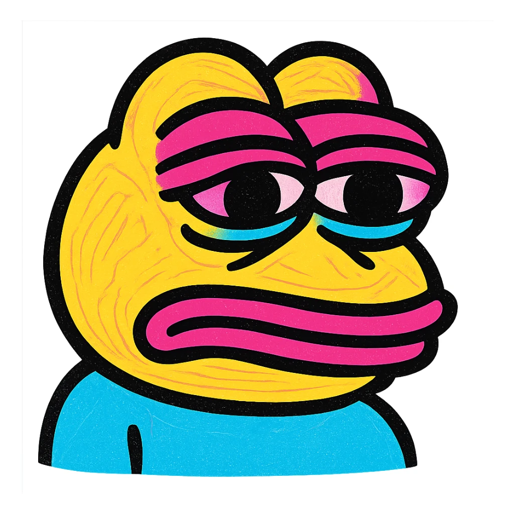 pepe the frog with a sad face expression in pop mart style sticker
