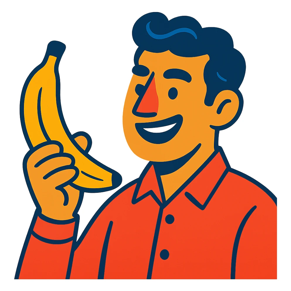 man with a banana in vibrant toon style sticker