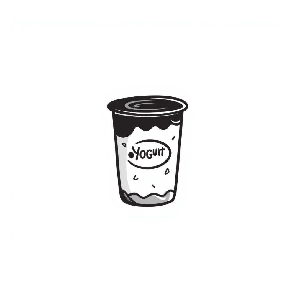 a tub of yoghurt, hand-drawn doodle style, black outlines sticker