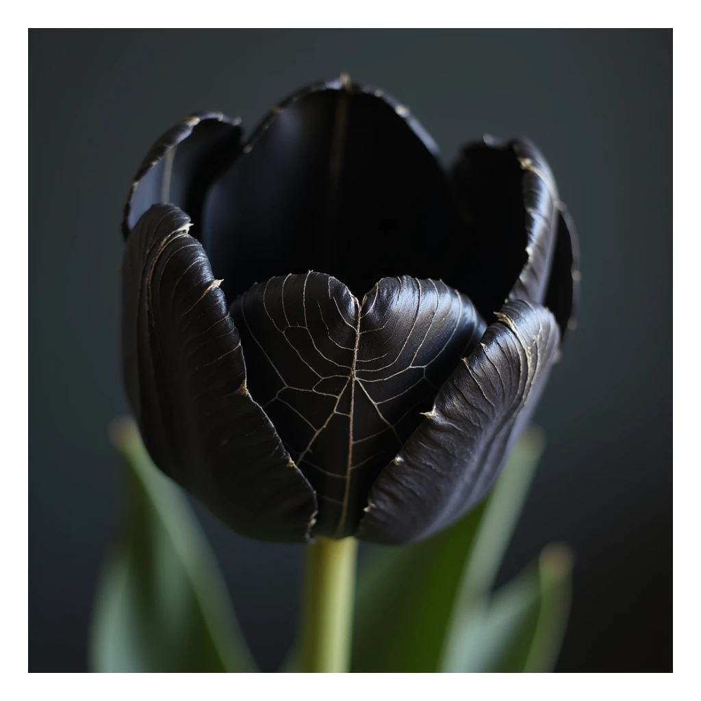 realistic goth tulip with black petals and spiderweb details, photorealistic style sticker