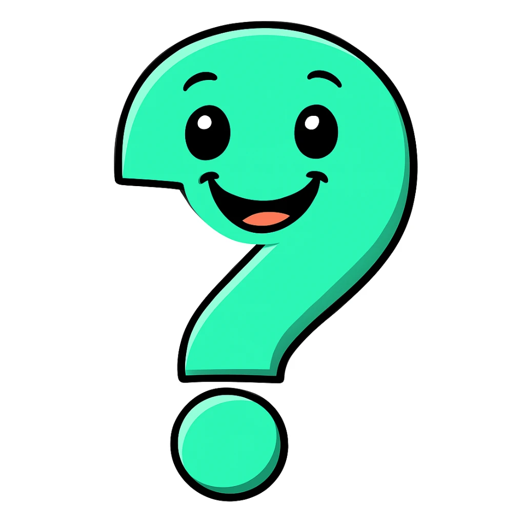 Add a smiling face to the funny question mark in the same style as the original image. sticker