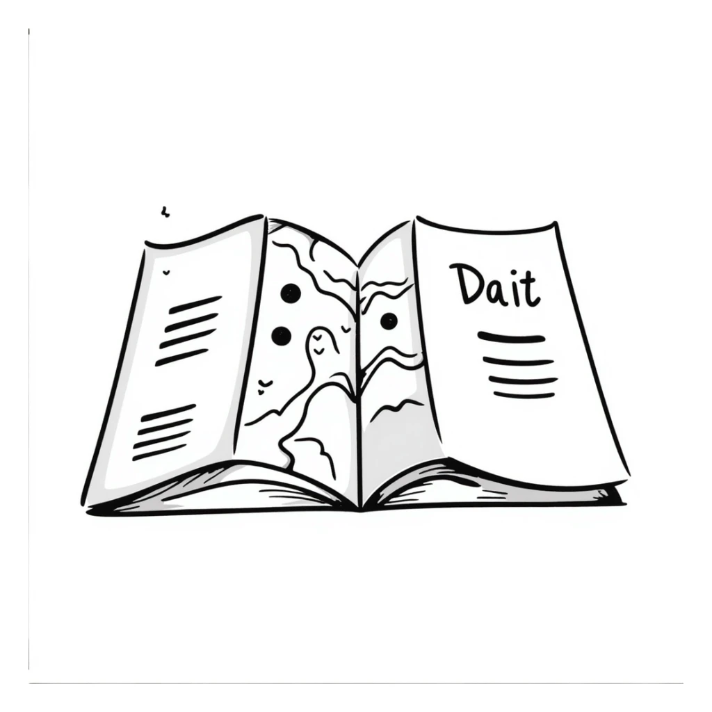 Hand-drawn folded map with delicate pathways representing emotional journeys and attraction patterns, personal reflection tool sticker